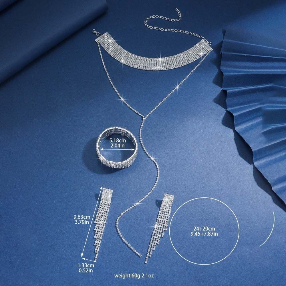 Ensemble Simple Collier Boucles d'Oreilles Bracelet 2/3 pièces Ensemble Collier Incrusté de Strass Fête