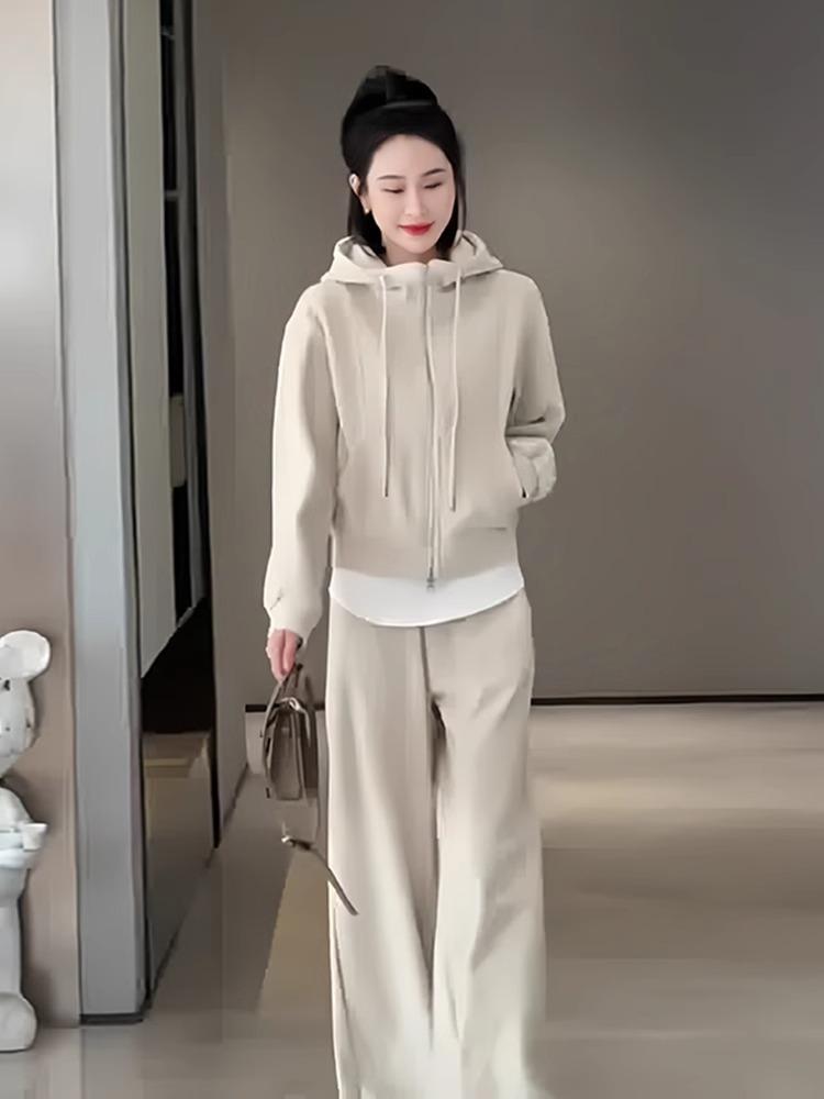 Nadměrná velikost Podzimní a zimní Nová móda Ležérní sportovní oblek Mikina s kapucí Kalhoty se širokými nohavicemi Internetová celebrita Dvoudílný set