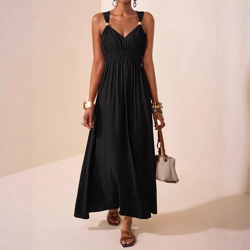Elegant Deep V-Neck Sleeveless A-Line Dress, Spring/Summer 2026 Collection