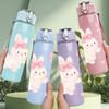 1PC White Bunny Pink Bow Cute Cartoon Print 750ml Color Plastic Sports Water Bottle Leakproof Flip Straw Lid Suitable for Sports Office Home Use