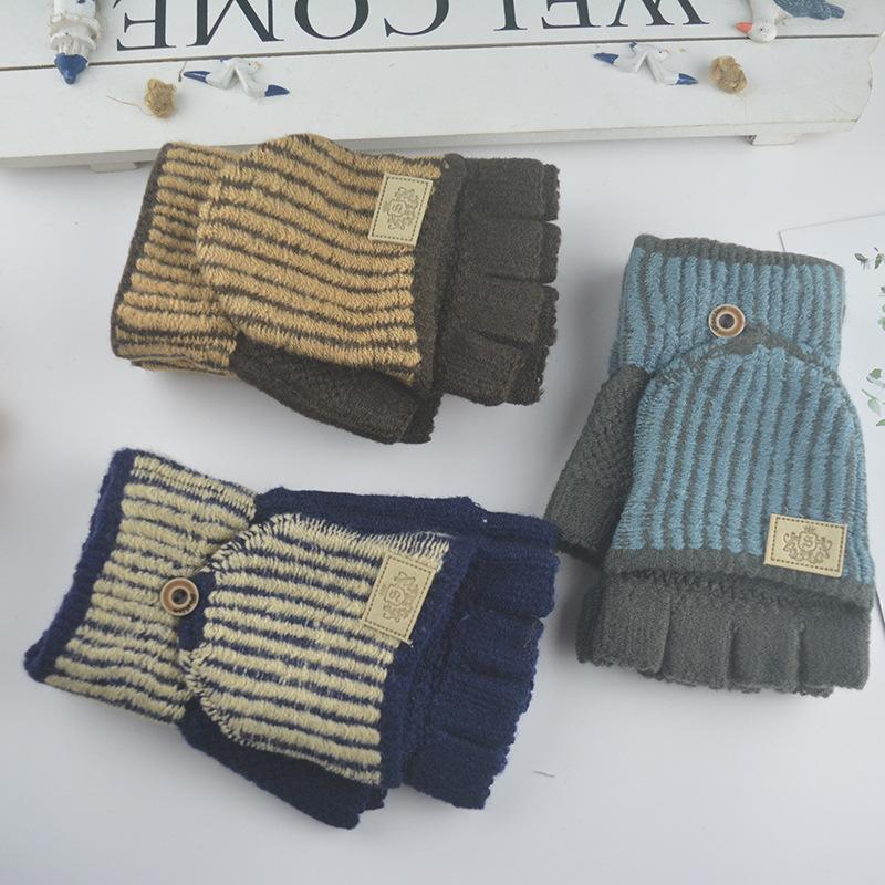 New Men's Half-finger Flip Gloves, Fashionable and Comfortable Student Thermal Gloves, Knitted Gloves
