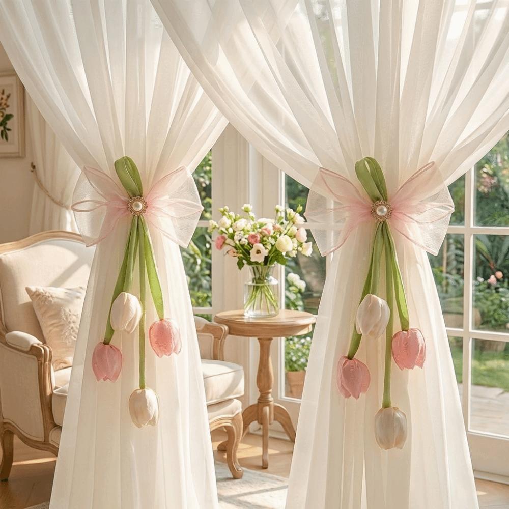 Romantic Tulip Ribbon Curtain Tieback Sweet Style Handmade Curtains Tie Rope Decorative Curtain Holder Curtain Straps Home Decor