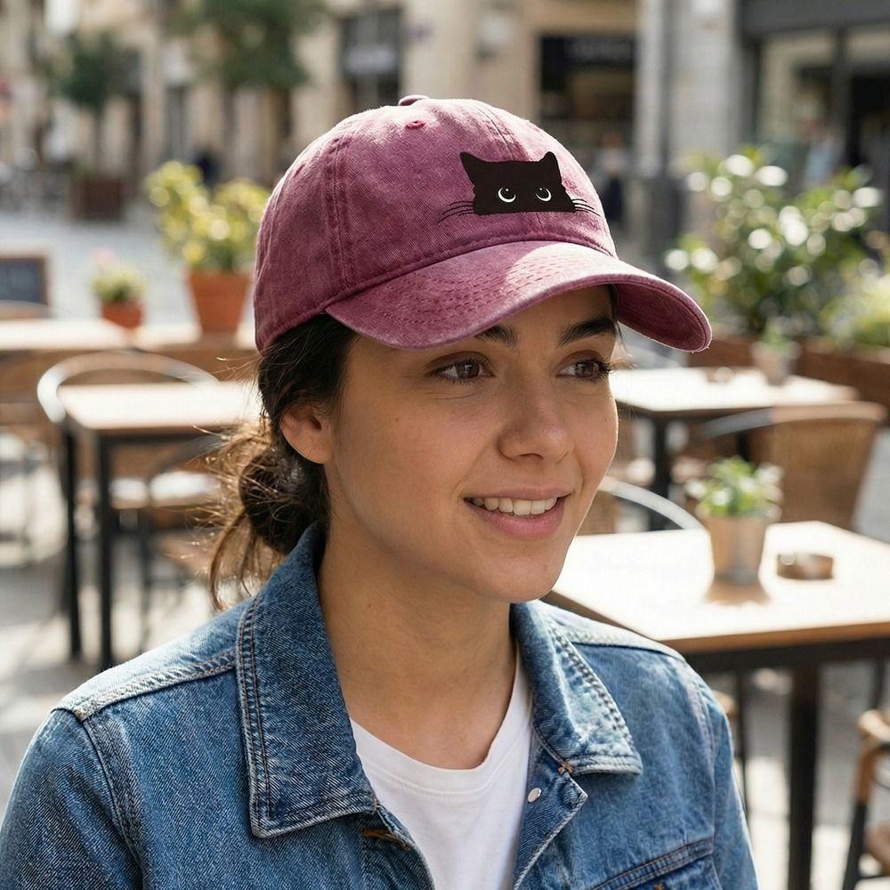 Peaked Cap Cartoon Baseball Hat Sunscreen Cotton Baseball Cap Casual Cat Print Baseball Cap  Street