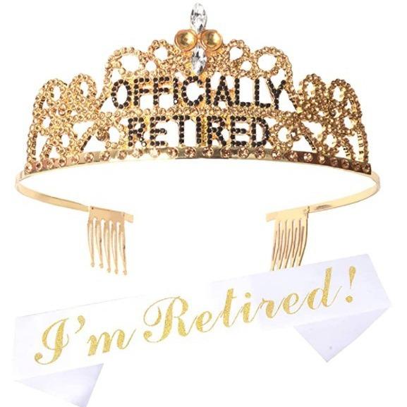 Regalo tema pensione diadema accessori festa cerimonia di pensionamento corona con lettere cinturino per diadema set combinato premio
