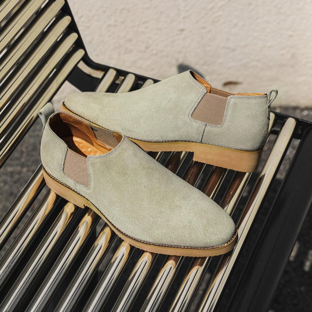 Mens Cow Suede Chelsea Boots British Casual Leather Shoes Large Size Matte Ankle Boots Botas De Trabajo Hombre cm