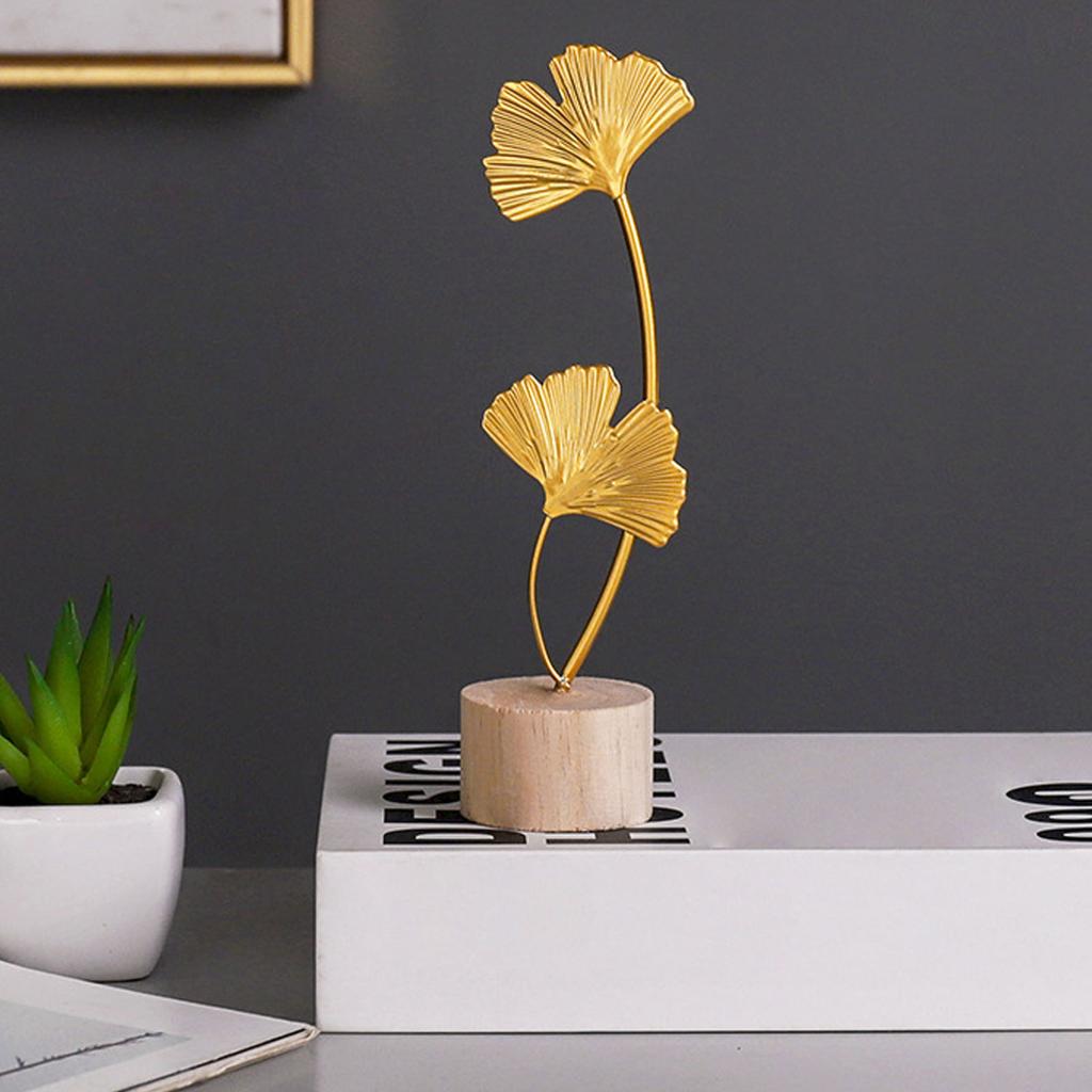 Złota Statuetka Liścia Ginkgo Dekoracyjna Nowoczesna Żelazna Ozdoba Biurkowa Liścia Ginkgo na Stół, Przedpokój Krótka