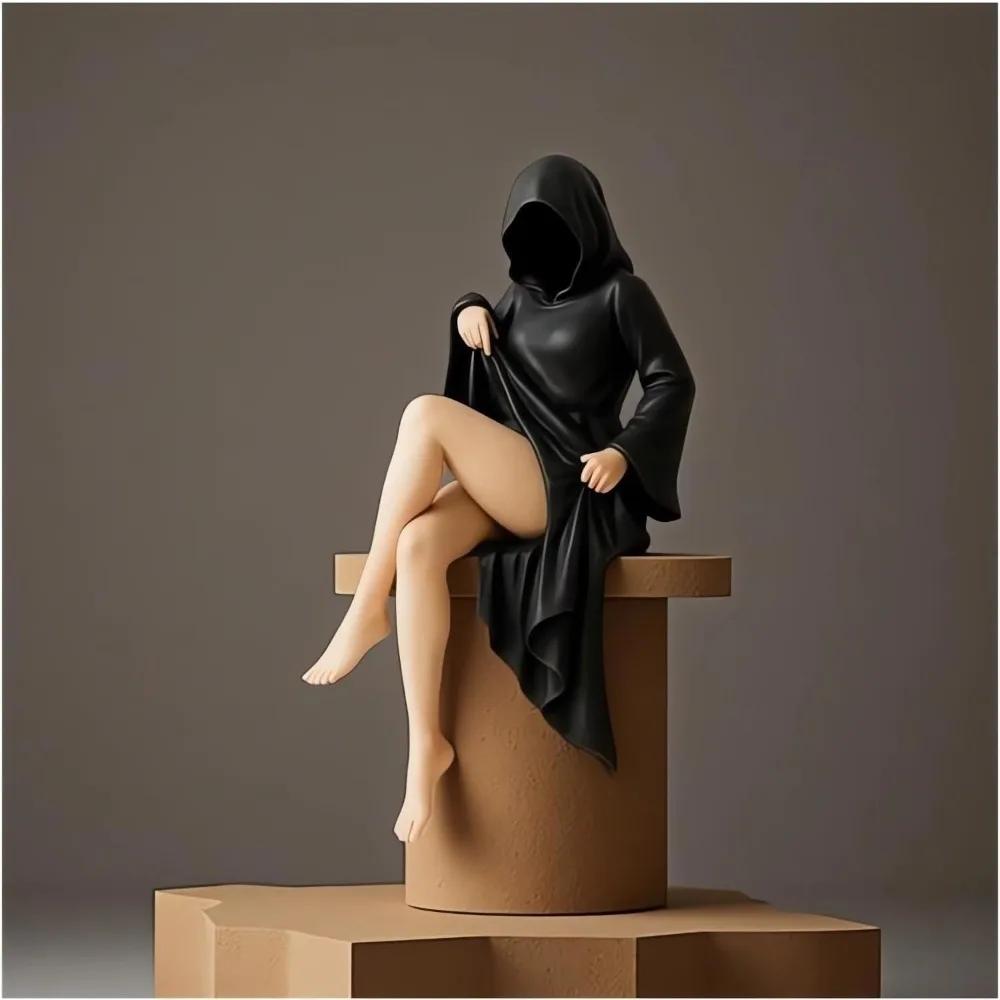 3D Mysterious Halloween Statue Gothic Black-robed Queen Figure Bookshelf Sculpture Ghost Sitting Statue Table Decoration Gift