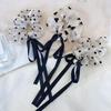 Bowknot Headwear with Tassels and Pearls Mesh Scrunchie Hair Tie