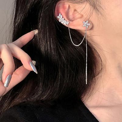 Dámské náušnice s květinami a listy, stříbrná jehla