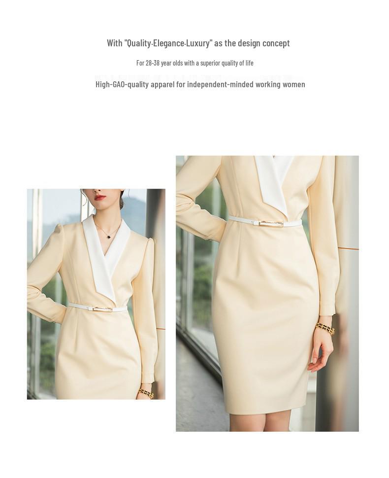 Women's Yellow Slimming Suit Dress Set - Professional OL Style for Formal Occasions in Autumn and Spring