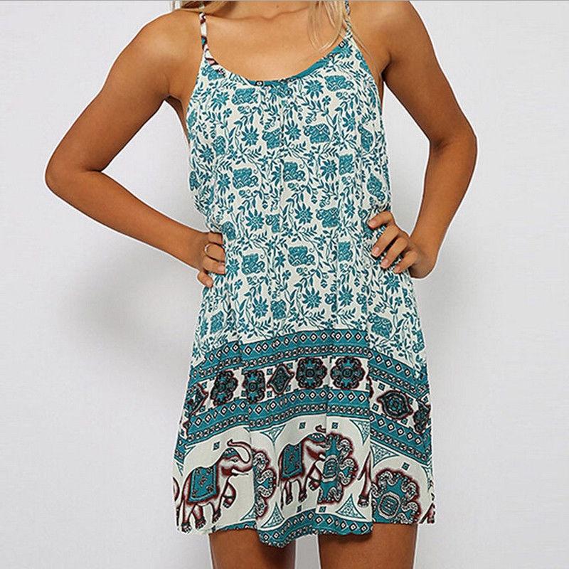Elegant Women Summer Sleeveless Spaghetti Strap Evening Cocktail Beach Mini Dress