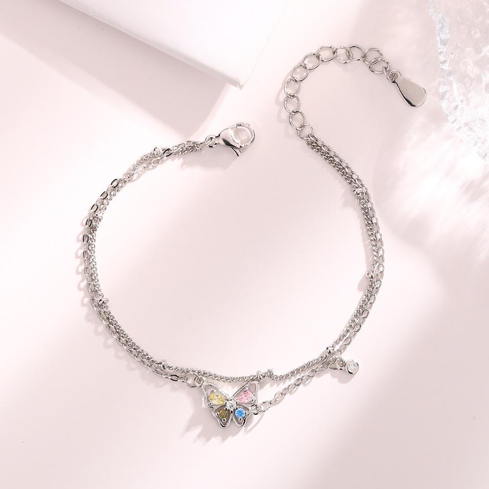 Atmosphere Color Diamond Butterfly Series Dopamine Stud Earrings Bracelet Necklace Set Sweet Dream Flower Fairy Jewelry Korea
