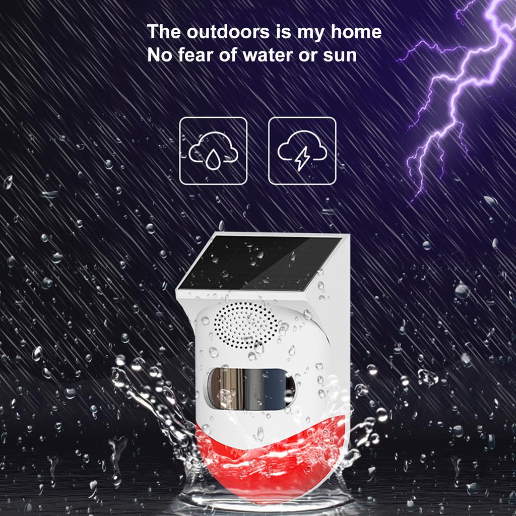 Motion Sensor Alarm Solar Sound and Light Alarm Wireless IP67 Intelligent Outdoor Alarm with Built In Battery for Farm Outdoor