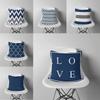 Home Decor Love Blue Stripe Art Print Cushion Cover Soft Polyester Pillowcase Bedroom Car  Funda De Almohada