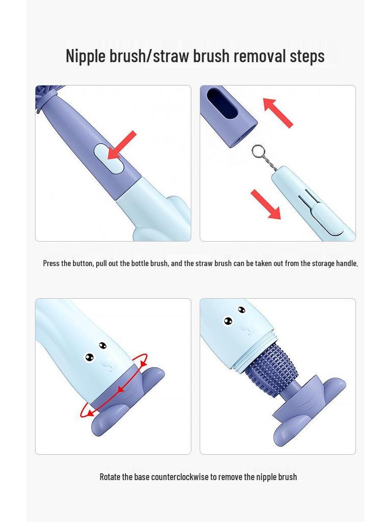 Rotating Silicone Baby Bottle, Nipple, & Straw Cleaning Brush Set