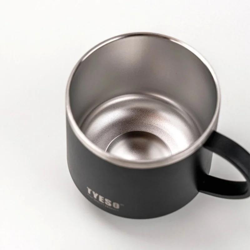 TYESO 304 Stainless Steel Thermos Cups with Handle and Clear Lid Coffee Mug Keeps Cold and Heat Portable Home Office Water Cups