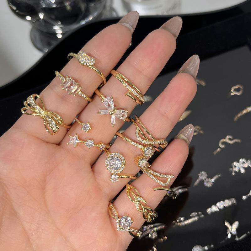 10Pcs Zircon ring - Women s open finger ring - Retro minimalist ring