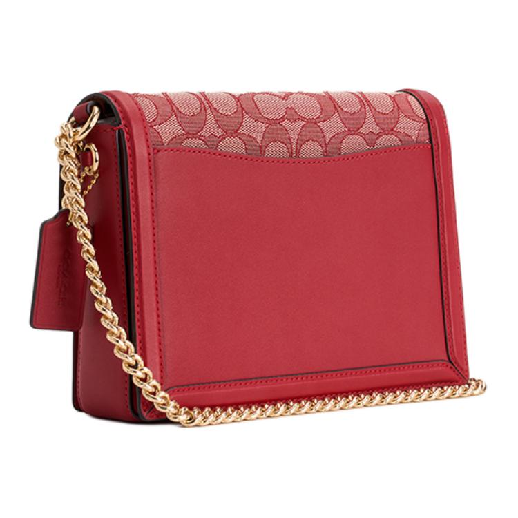 Coach Hutton 21 Monogramm Leder Kleine Quadratische Kettentasche Damen Taschen Rubin CZ491-IMRBY