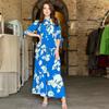 2024 Spring Muslim Women's Fashion: Printed Tie-Up Top & Wide-Leg Pants Set