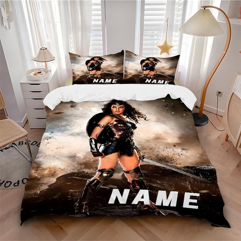 Custom Textile Wonder Woman Peace Bedding 3 Piece Set HD Print Duvet Cover Pillowcases for Teens Adult Bedroom Decoration