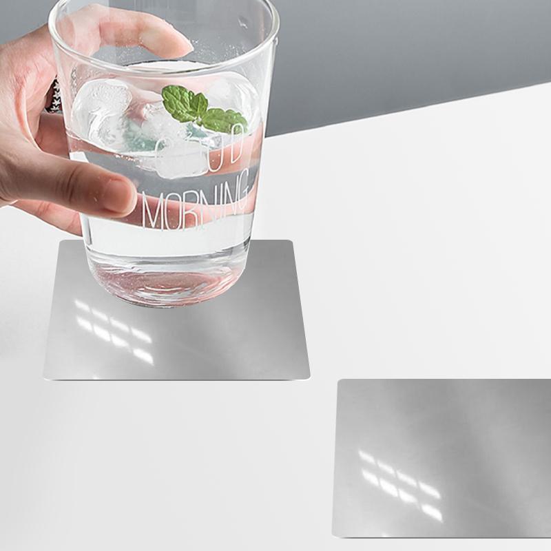 6pcs/set Stainless Steel Square Metal Coaster placemat Table Mat Anti-slip coffee mug cup Bowl Insulation Creative Cool
