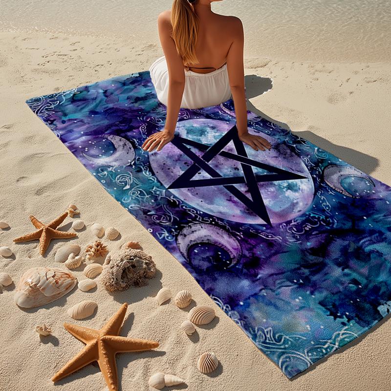 Pentagramm und Mond Kunstwerk Strandtuch, Superweiche Mikrofaser, Geschenk für Sie/Ihn, Geburtstag, für Pool, Strand, Reisen, Heimdeko Fan-Geschenke