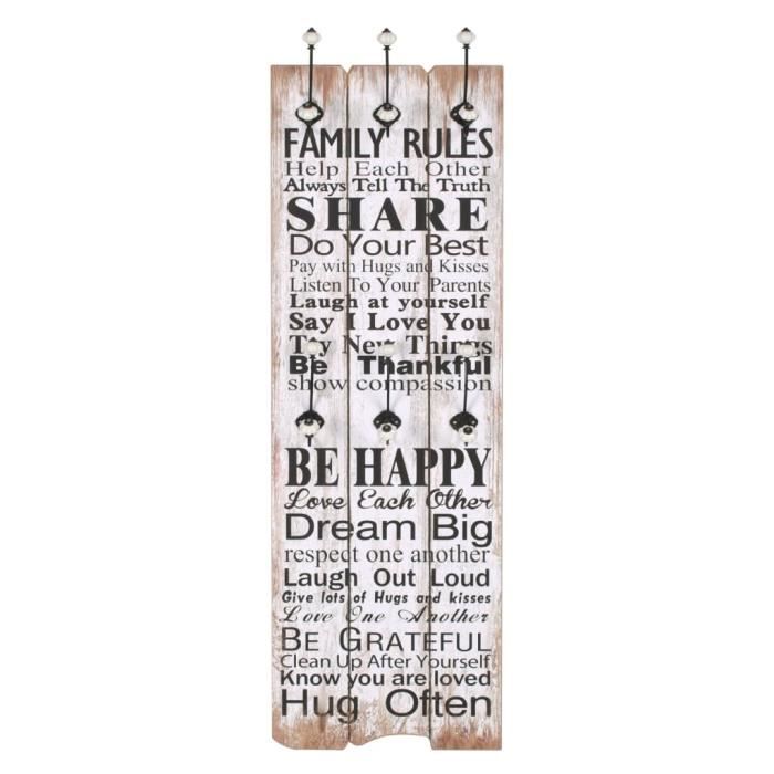 VidaXL Porte-manteau mural avec 6 crochets 120 x 40 cm FAMILY RULES