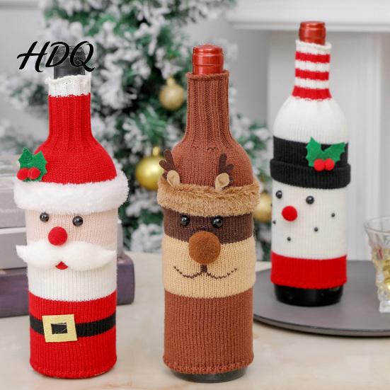 Reusable Wine Bottle Gift Bag Christmas Cover Holiday Knitted Champagne Bag Snowman Santa Claus Decorations Elk Sweater for New Year Party