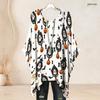 Women Plus Size Round Neck Batwing Sleeve Loose Halloween Printed White Top Side Slit Hem
