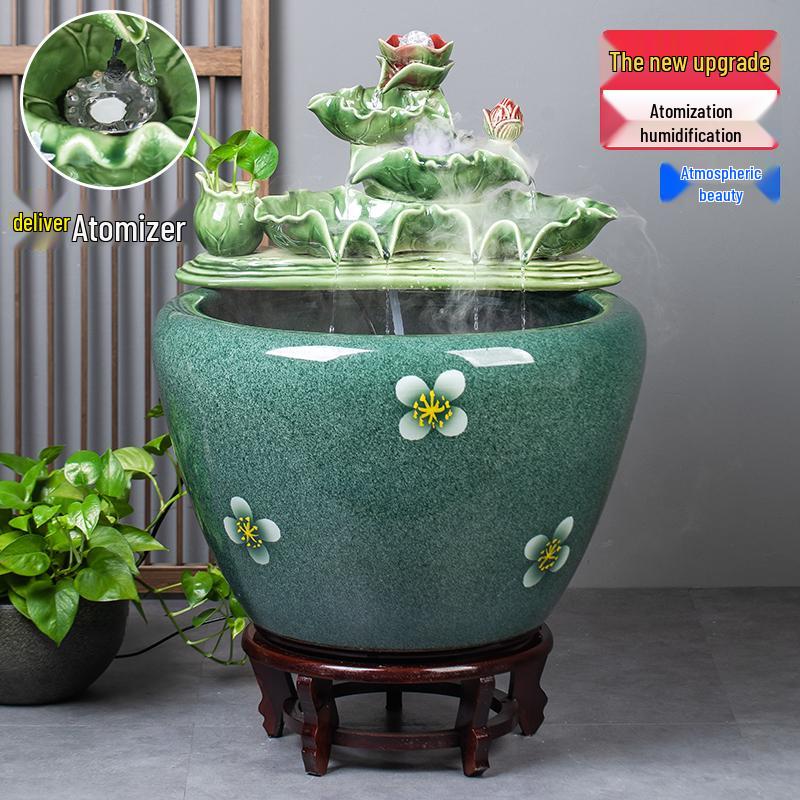 Jingdezhen Goldfish Tank: Floor-Standing Ceramic Water Feature for Balcony, Office, or Living Room.