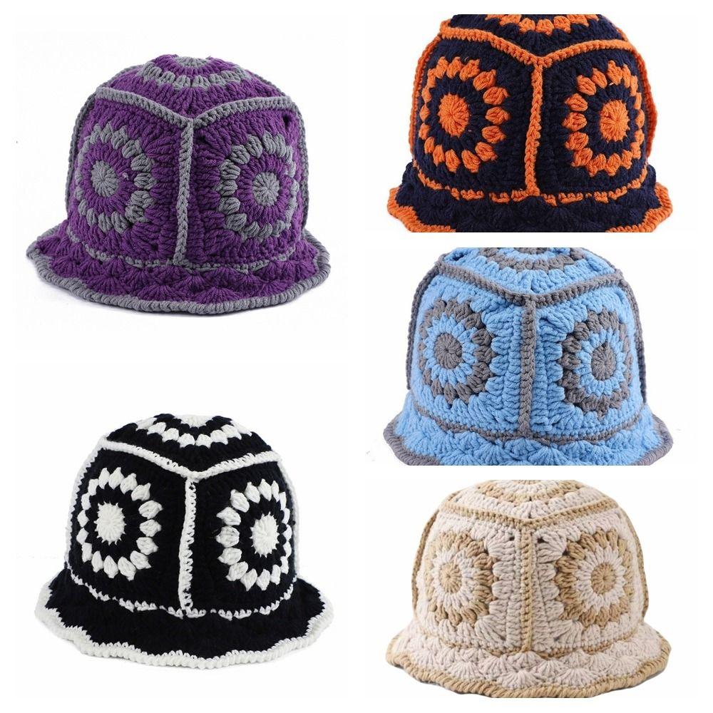 Fleece thread Flower Sun Hat Korean Style Bucket Hat Unique Knitted Fisherman Hat  Student