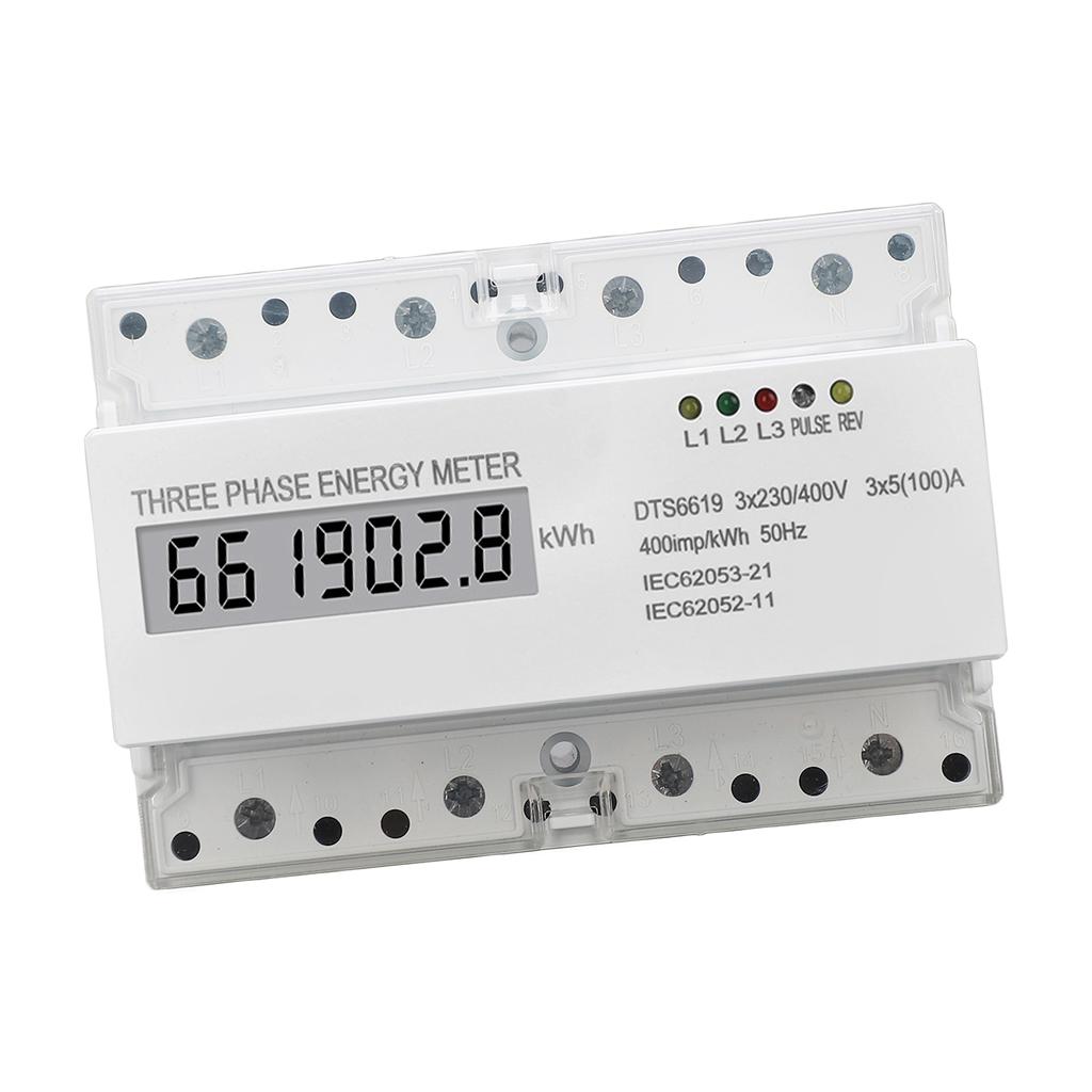 3-Phasen-Energiezähler DIN-Schienenmontage Stromverbrauchsmonitor LCD-Stromzähler 230 V 400 V 5 bis 10
