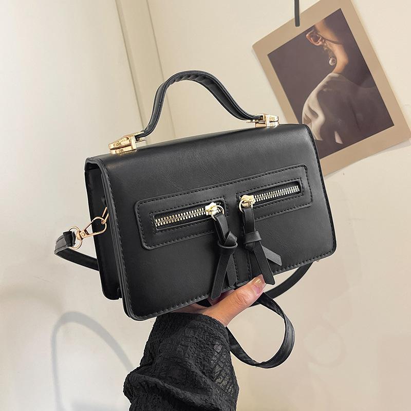 

Simple personality 2025 new double zipper design retro casual fashion single shoulder crossbody temperament portable small square bag чёрный