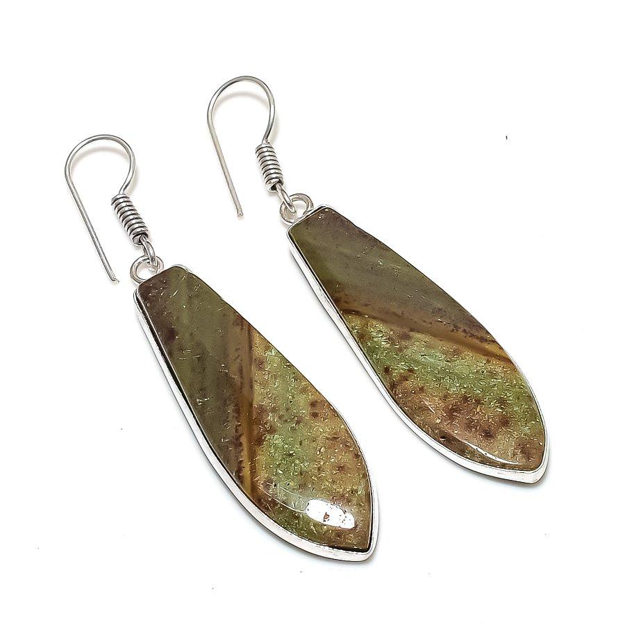 Natural Polychrome Jasper Gemstone 925 Sterling Silver Jewelry Earring 2.29" AE-14055