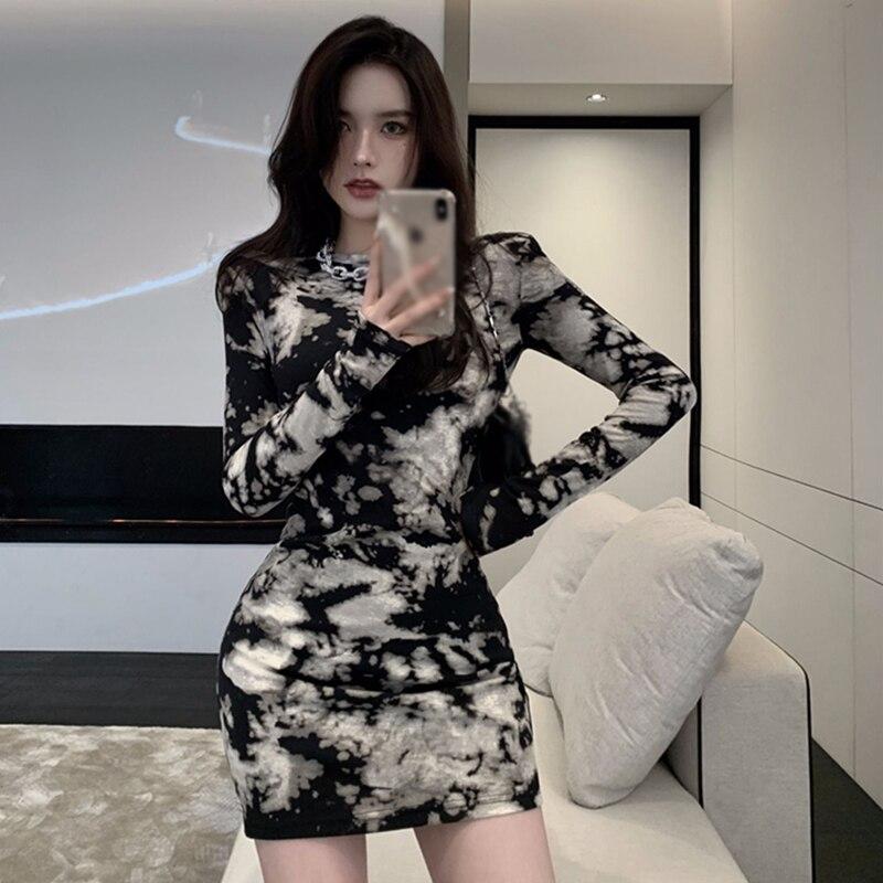 Women's Dress Tie-dyed Slim Long Sleeves