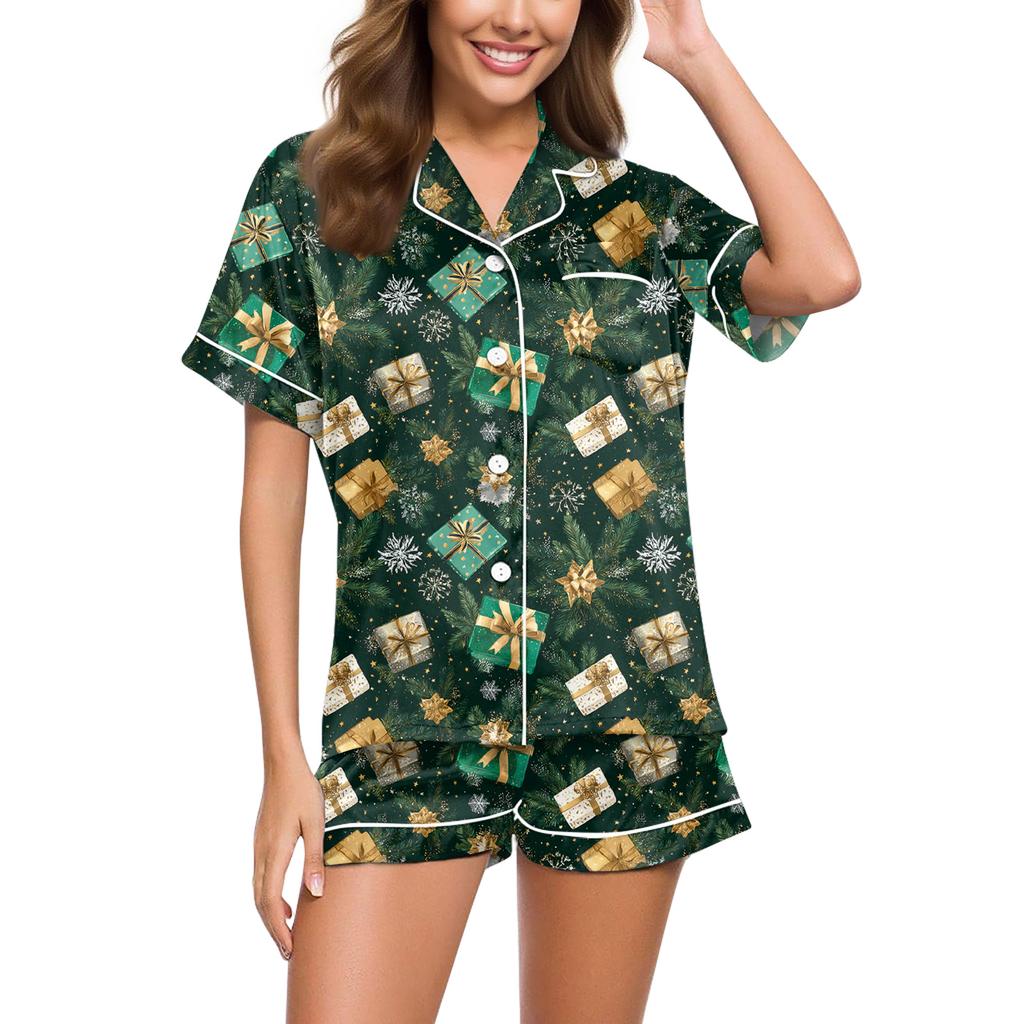 Ladies' Loose Casual Top Shorts Two-piece Set Christmas Printed Pajamas Set