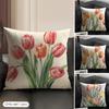 Watercolor Tulip Painting Cushion Cover Natural Linen Organic Fabric DoubleSided Printing Sofa Home Decor Gift Pillow Case