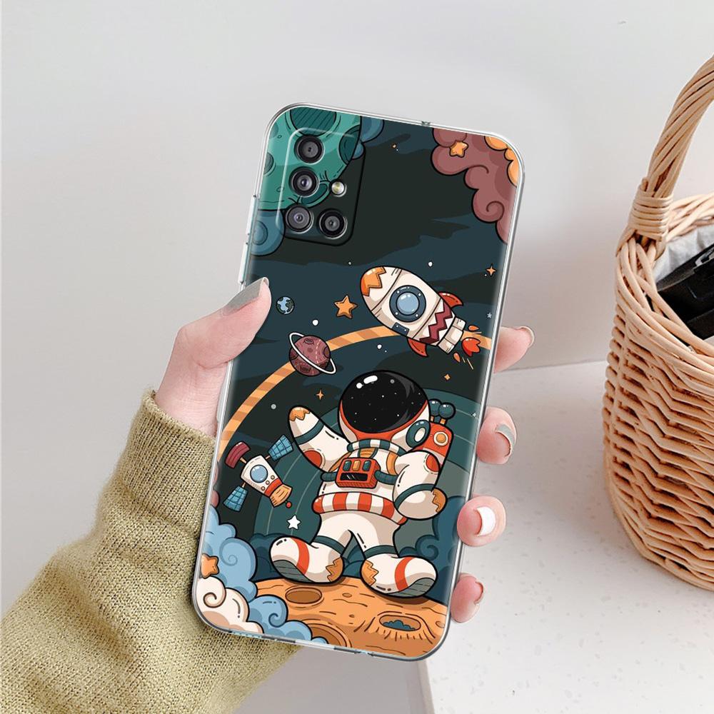 Case For Samsung A15 A13 A35 A55 A51 A71 A41 A31 A21S A03S A05 A17 A23 A25 A33 A53 A73 5G A07 4G Cover Space Astronaut Cartoon
