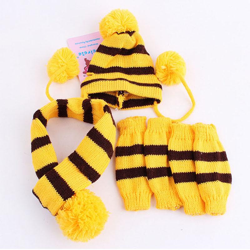 3 Colors Knitted Dog Hat Scarf Set Soft Leg Warmer Puppy Clothing Winter Warm Dog Clothes For Small Dogs XS-L