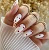 24 Pieces Of White With Burgundy Love Manicure Valentine'S Day Niche Girl Wearing Nail Red Love Fake Nails