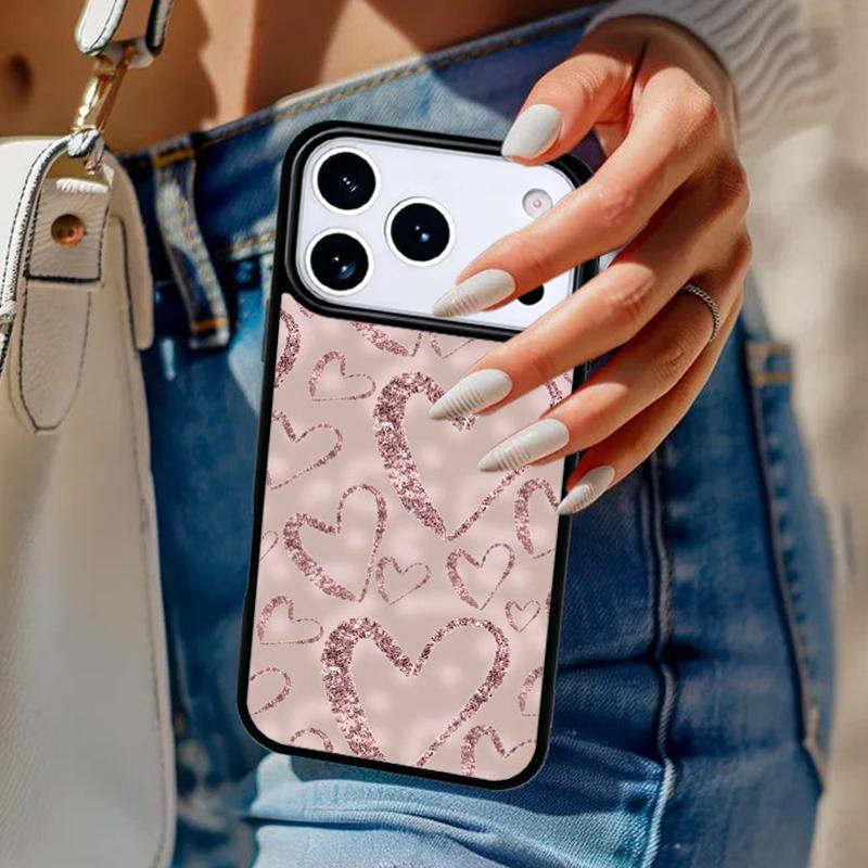 Gold Rose Glitter Pink Love pattern Phone Case For iPhone 17 Air 14 15 13 12 Max Cover For Apple 14 15 16 16e 11 Pro Max Plus