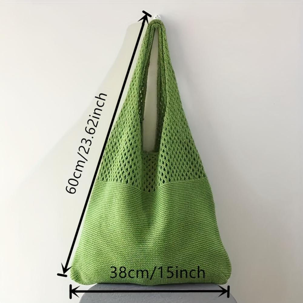 Minimalist Retro Hollow Knitting Bag For Women, Woven Yarn Shoulder Tote Bag, Large Capacity Breathable Shopping Handbag For Daily Outdoor Use