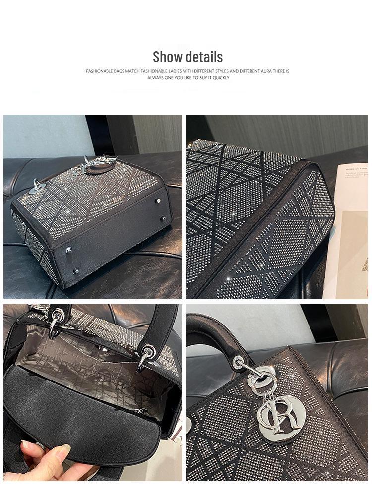 Rhinestone Light Luxury Women's 2025 Princess Diana Handheld Crossbody Shoulder Bag - Exquisite Small Square Design