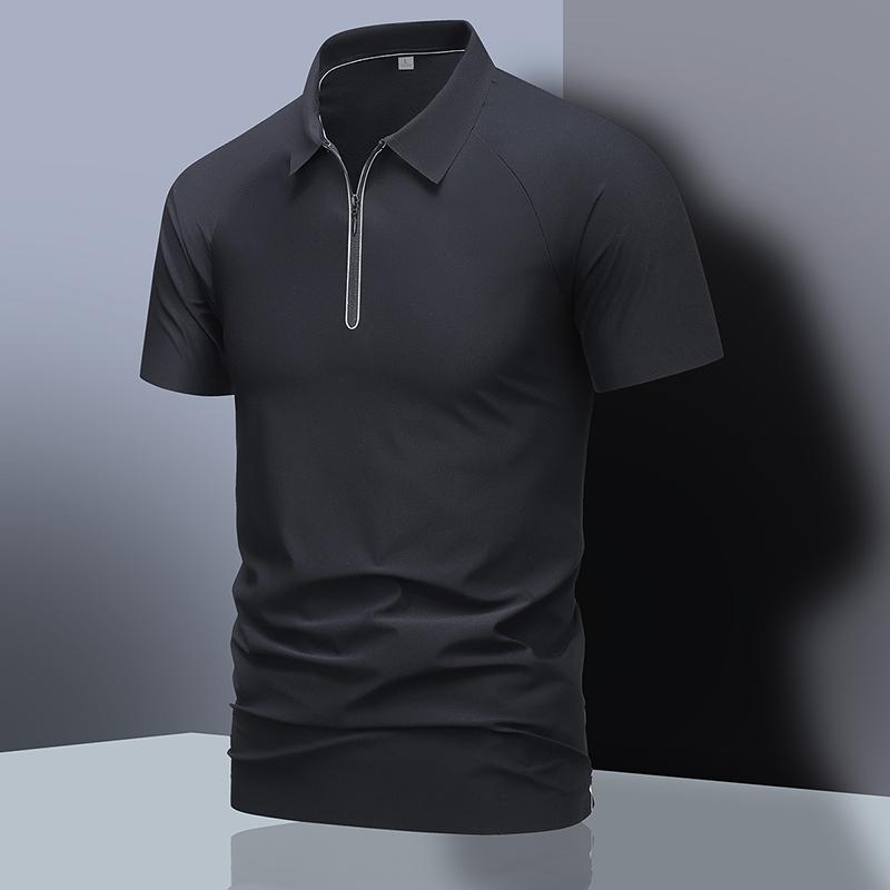 Men s White Solid Seamless Half Zip Lapel Short Sleeve Business Polo Shirt M