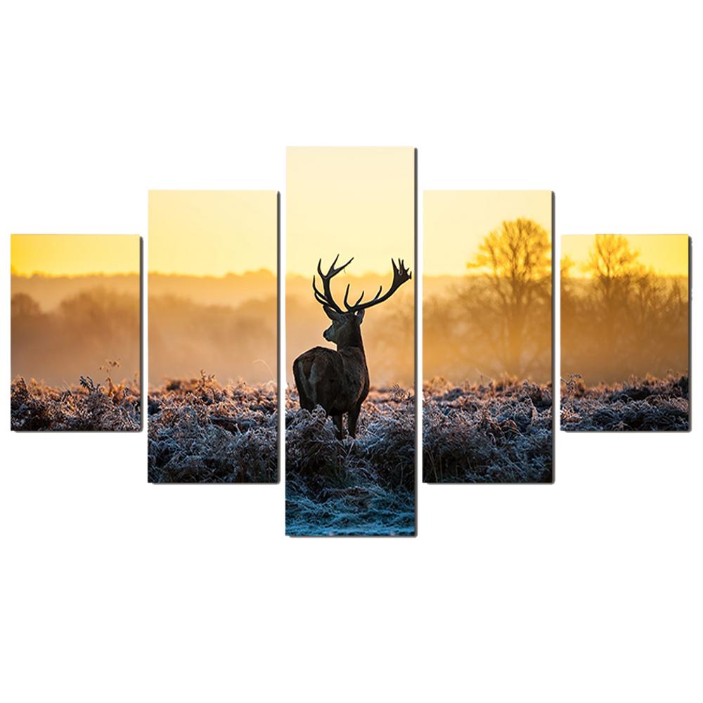 5 Panels Abstract Deer Modern Home Wall Decoration Living Room Bedroom Painting Animal Poster HD Print Picture