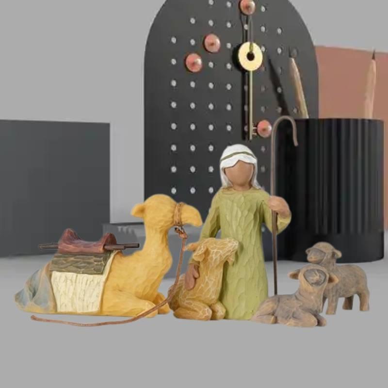 Willow Hand Tree Painted Sculpted Figures Shepherd Stable Animals Ornaments Toy