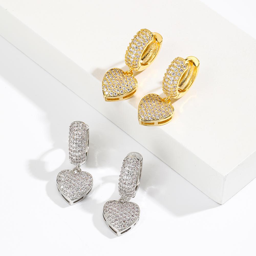 Luxury Green Cubic Zircon Heart Drop Hoop Earrings for Women Gold Plated Ear Cuffs 2026 Wedding Aesthetic Jewelry Gift Aretes