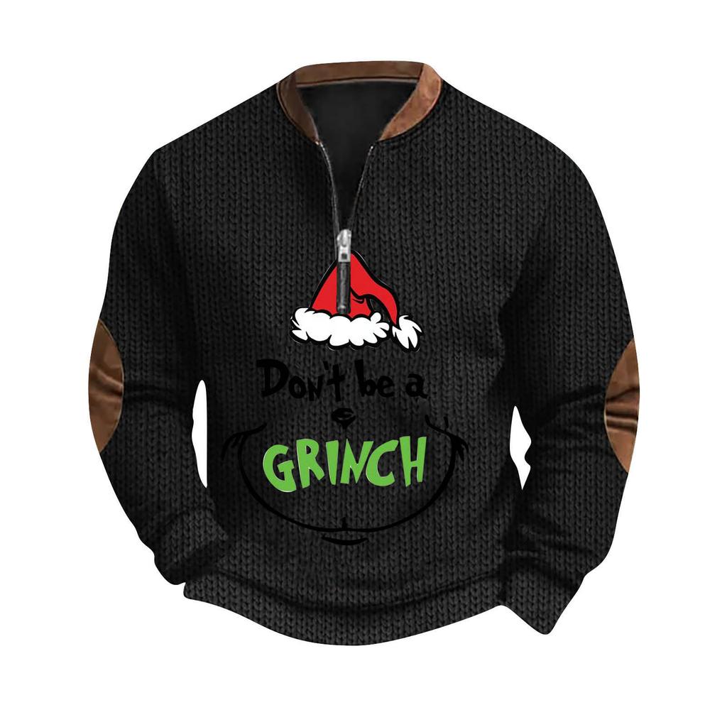 Mens Christmas Sweater Zip Up Sweatshirts Vintage Knit Graphic Sweatshirt Xmas Stand Collar Pullover