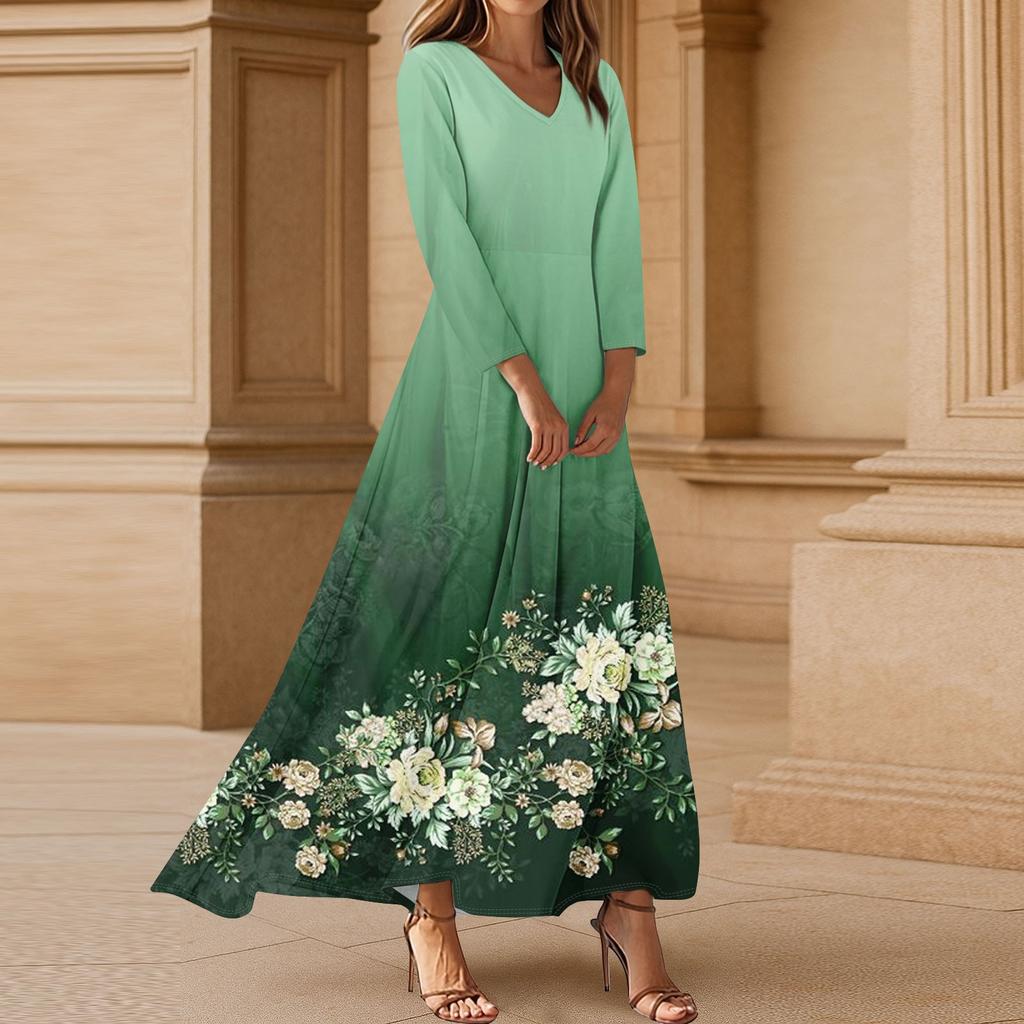 Dresses For Womens Vintage Tunic Waisted Midi Dress Summer Casual 3/4 Sleeve Dress
