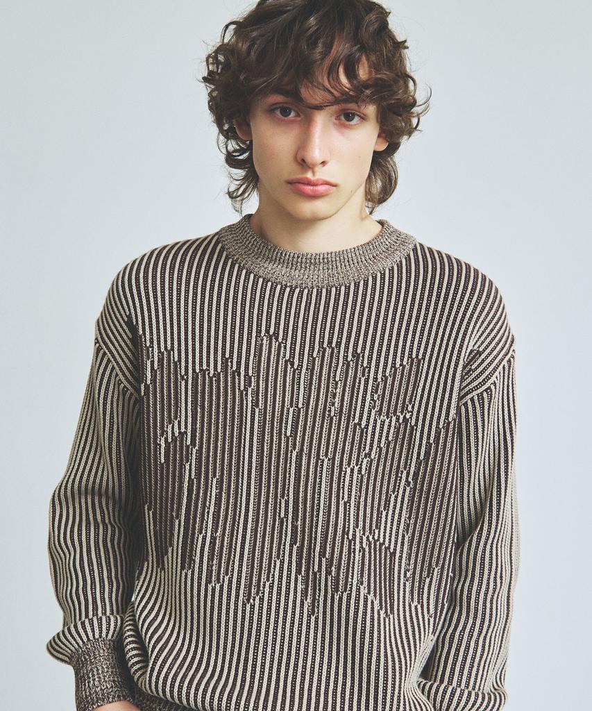 KNITTED Two-Tone Ribbed Logo Knit Brown